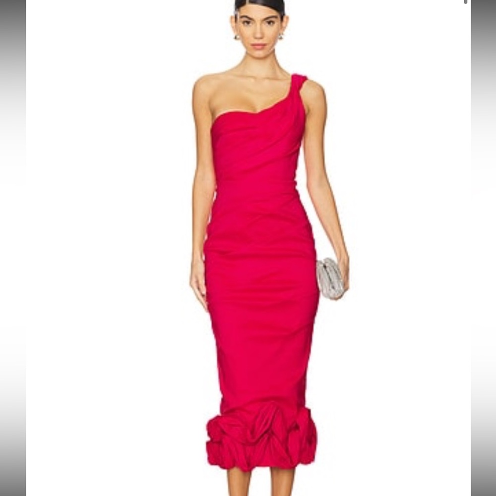 RACHEL GILBERT OCHRE DRESS midi one shoulder